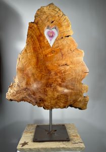Heart Song curly maple extravaganza with hand made glass heart pendant