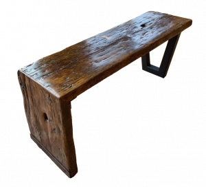 Thresher Table amazing weathered and shined hand hewn wood - Poorman Design waterfall edge